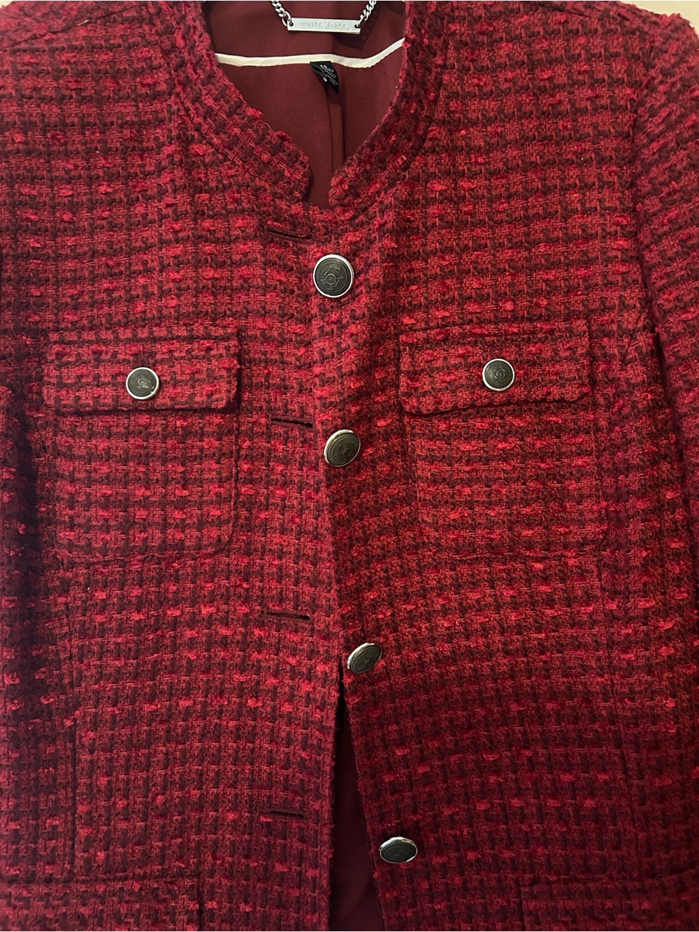 WHBM Women’s Red Tweed Belted Jacket - Picture 8 of 17